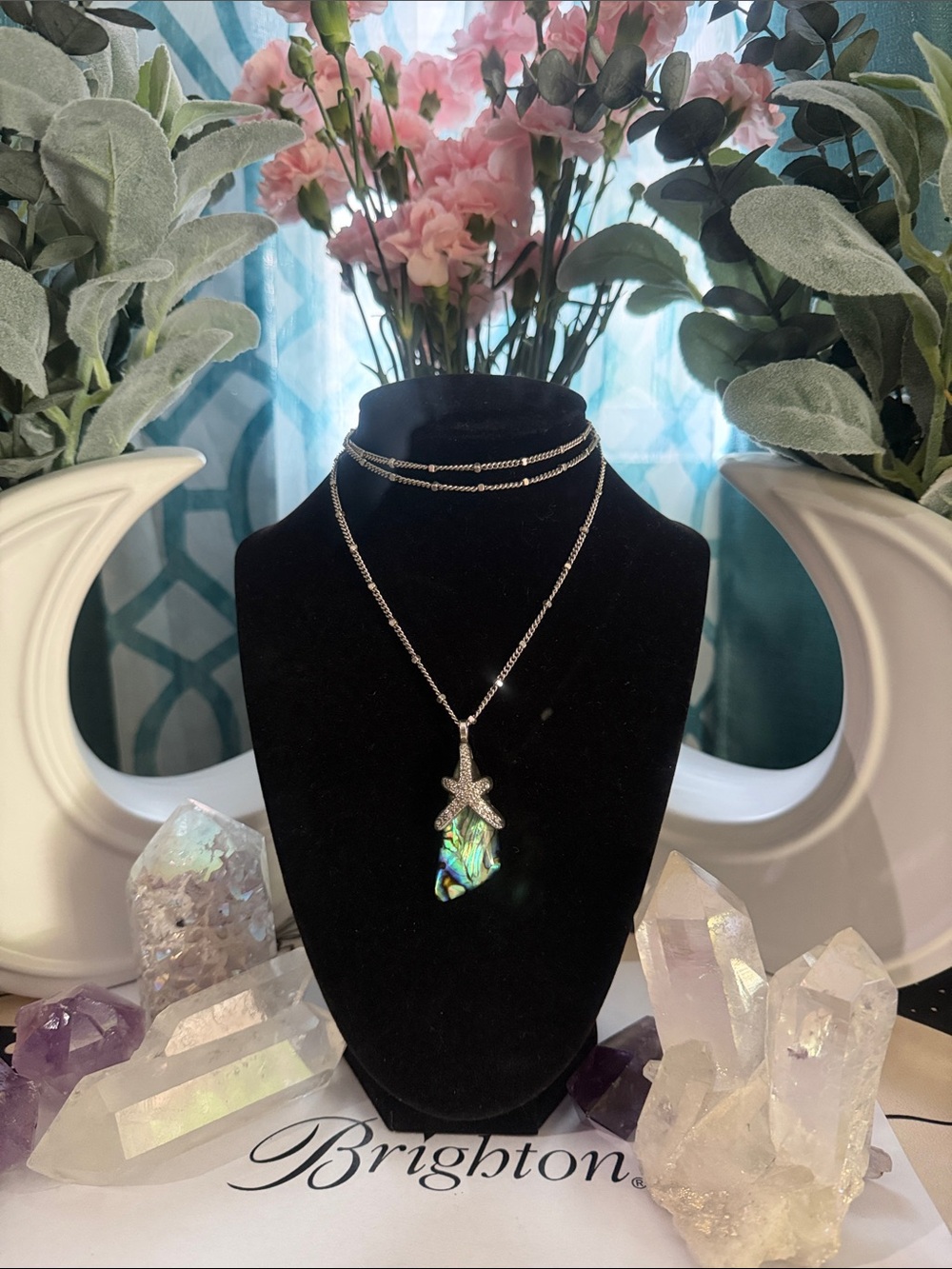 RARE BRIGHTON VTG+ ‘Sea Shores’ Star Opal & Swarovski Crystal Necklace -Retired!
